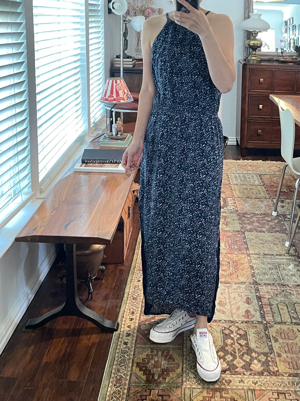 NWT Abercrombie & Fitch navy blue floral maxi dress Girls Xlarge - Picture 2 of 13
